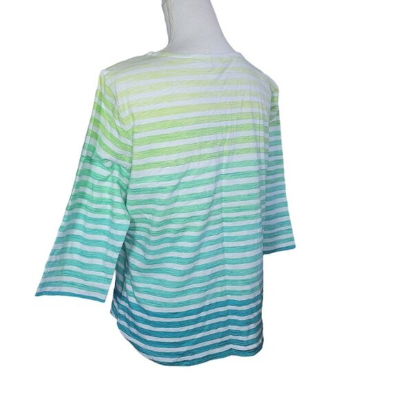 Christopher Banks Petite Tee Shirt Green Horizontal Stripe Womens Large PL Short - Picture 3 of 8